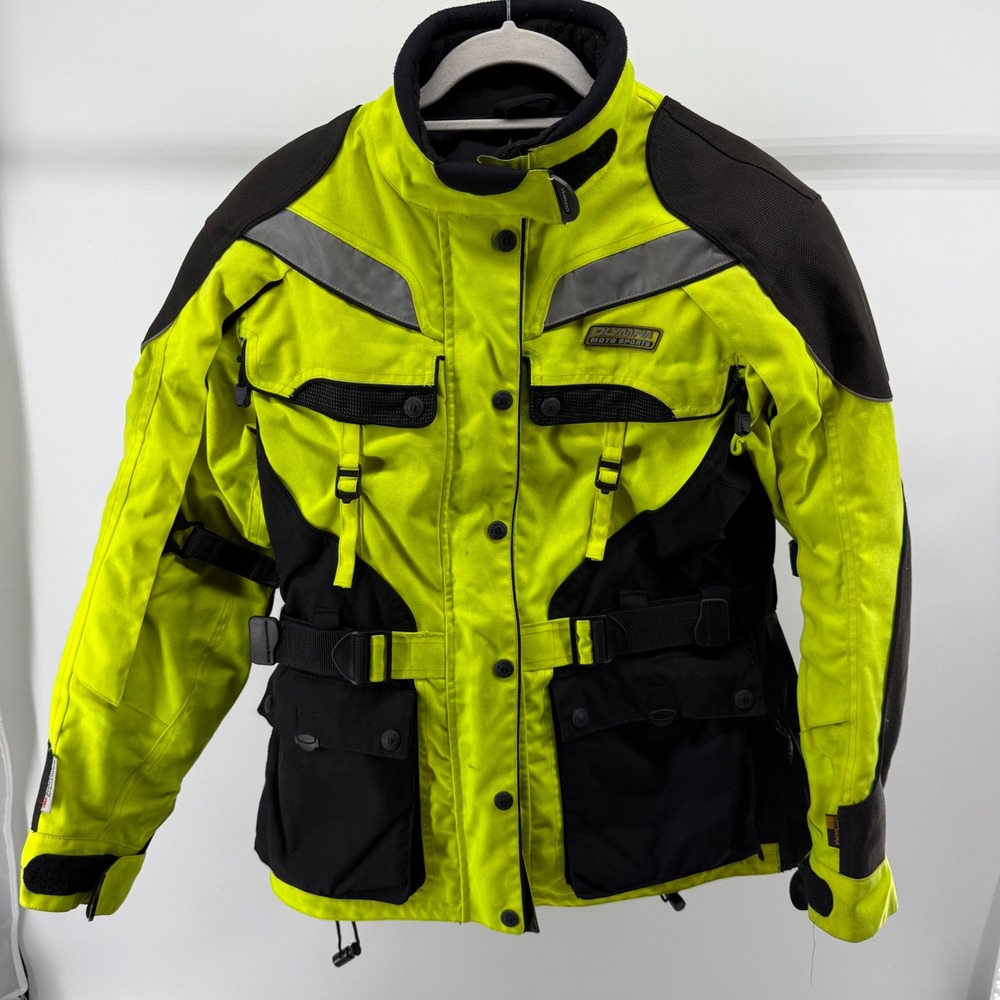 Women's Olympia Moto Sports Motorcycle Riding‎ Jacket Neon Yellow Black Medium M